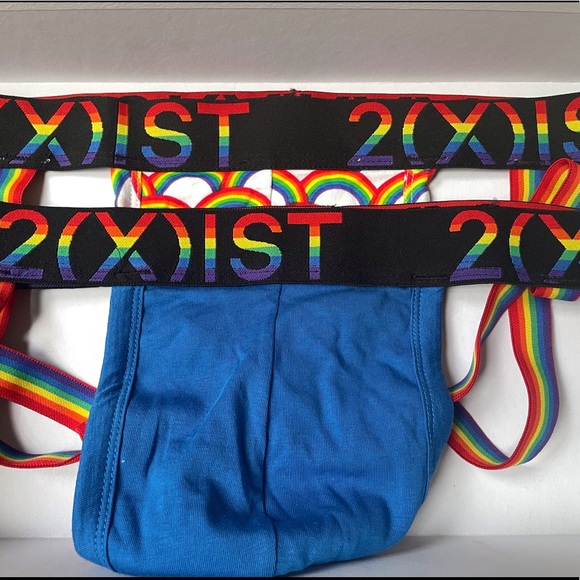 2(X)IST Mens Pride Cotton Stretch Jock Strap Underwear Rainbow Blue - Picture 3 of 4